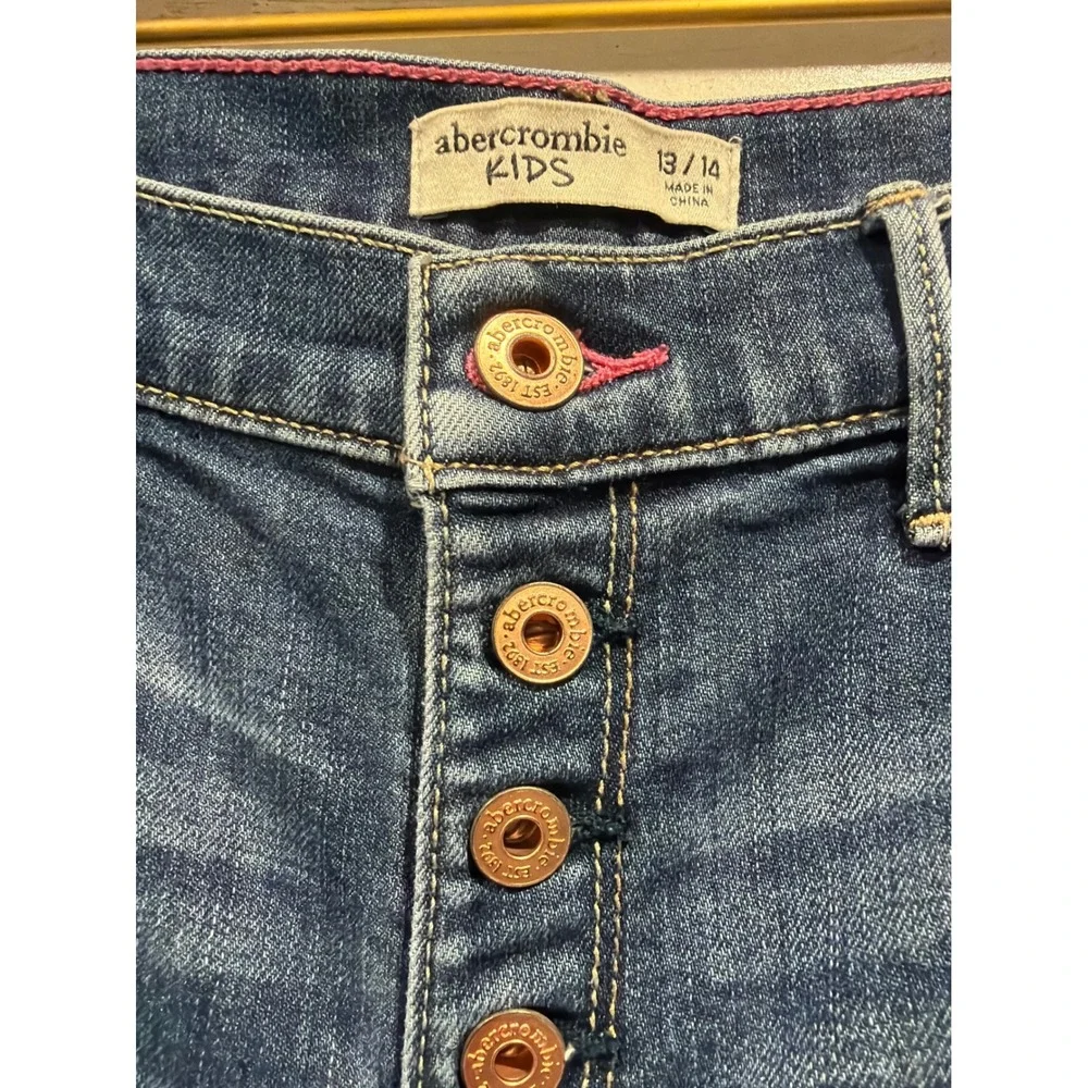 Abercrombie Denim Shorts Girls 13/14 Blue Distressed Button Fly EUC